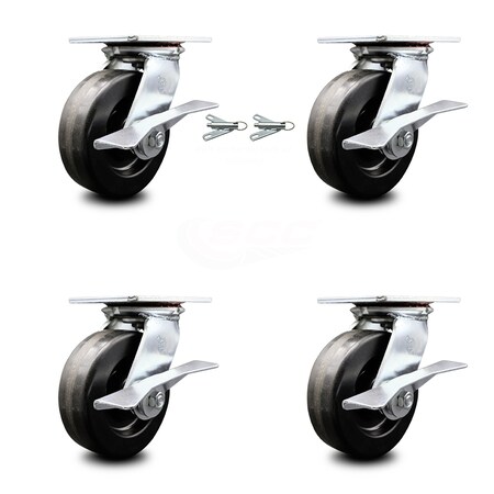 Service Caster 6 Inch Phenolic Caster Set with Ball Bearing 4 Brake and 2 Swivel Lock SCC SCC-35S620-PHB-SLB-BSL-2-SLB-2
